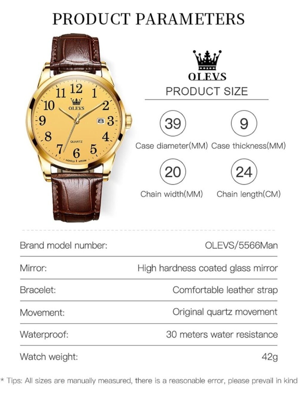 Men Brown Gold Face Analog Stainless Steel Roman Number Waterproof Classic Watch - Picture 5 of 6